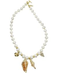 Farra - Freshwater Pearls With Shell Dangles Short Necklace - Lyst