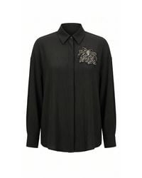 Exquise - Collared Long Sleeve Embroidered Crinkle Shirt - Lyst