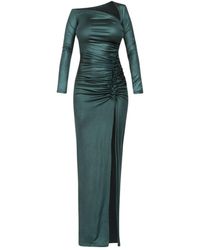 Cliché Reborn - Maxi Asymmetric Long Sleeve Dress With Ruched Detail In - Lyst