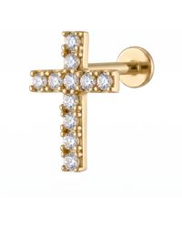 Zahav Jewelry - 14K Solid 18G 8Mm Cross Shaped Round Cz Internally Threaded Flat Back Stud - Lyst