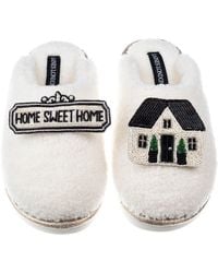 Laines London - Neutrals Teddy Closed Toe Slippers With Home Sweet Home Brooches - Lyst
