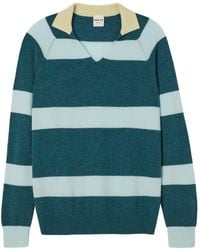 Salts Cashmere - Split Neck Polo Stripe Sweater - Lyst