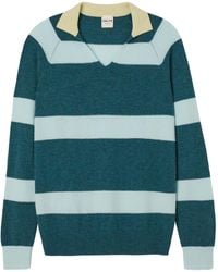 Salts - Split Neck Polo Stripe Sweater - Lyst
