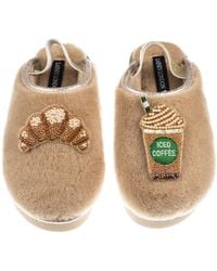 Laines London - Neutrals Flatform Cloud Closed Toe Slippers With Iced Coffee & Croissant Brooches - Lyst