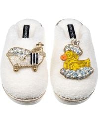 Laines London - Neutrals Teddy Closed Toe Slippers With Rubber Duck Bath Queen Brooches - Lyst