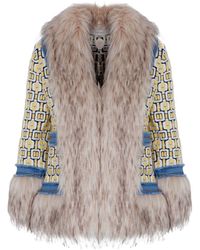 The Extreme Collection - Alpaca And Merino Wool Faux Fur Trimming With Denim Details Short Jacket Fabiana - Lyst