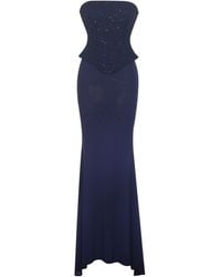 Miss Circle New York - Orabelle Beaded Peplum Mermaid Maxi Gown With Lace-Up Back - Lyst