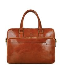 Time Resistance - Cognac Leather Briefcase Laptop Bag - Lyst
