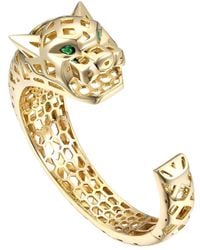 Genevive Jewelry - Rachel Glauber Gold Plated Sterling Silver With Emerald Cubic Zirconia Jaguar Open Cuff Bangle Bracelet - Lyst