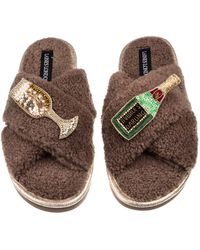 Laines London - Neutrals Laines Neutral Boucle Slippers With Bubbles Darling Brooches - Lyst