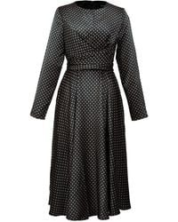 Smart and Joy - Flared Printed Satin Dress With Side Knotted Panel - Lyst