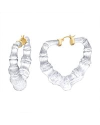 Gold & Honey - Clear Heart Bamboo Hoop Earrings - Lyst