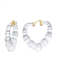 Gold & Honey - Clear Heart Bamboo Hoop Earrings - Lyst