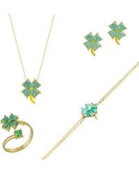 Spero London - Best Of Luck Four Leaves Clover Sterling Bracelet Necklace Ring & Stud Earrings Full Set - Lyst