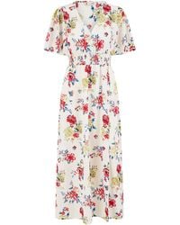 Yumi' - Floral Recycled Fabric Ruched Waist Midi Dress - Lyst