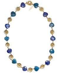 Farra - Heart Gemstone With Flower Charms Statement Necklace - Lyst