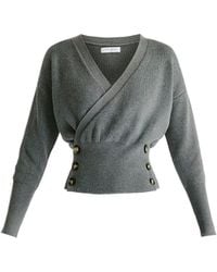 Paisie - Knitted Wrap Top With Side Buttons - Lyst