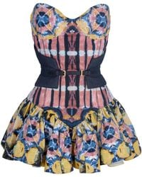 Rua & Rua - Mini Cotton Corset Dress With Draped Skirt And Denim Corset Belt - Lyst
