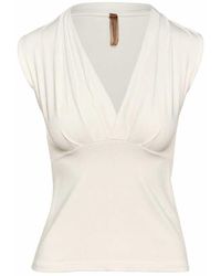 Conquista - Neutrals Cream Jersey Top With Draped V-Neck – Viscose & Elastane Blend - Lyst
