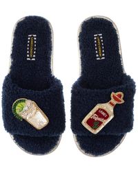Laines London - Teddy Towelling Slipper Sliders With Tequila Slammer Brooches - Lyst