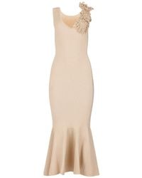 Andreeva - Neutrals Chrysanthemum Metallic Knit Dress With Handmade Emroidery - Lyst