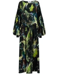 Klements Dusk Dress In Silk Psychriver Print - Green