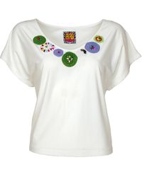 Lalipop Design - White Blouse With Hand-embroidered Details On The Neckline - Lyst