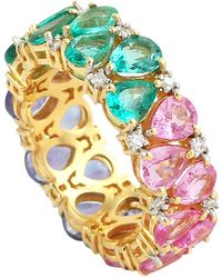Artisan - Sapphire & Tanzanite With Emerald Prong Diamond Band Ring - Lyst