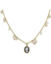 Vintouch Italy - Plated Dainty Pearls & Mini Cameo Necklace - Lyst