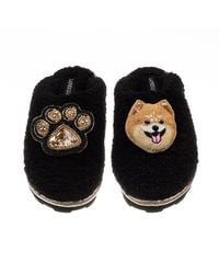 Laines London - Teddy Closed Toe Slippers With Teddy The Pomeranian & Paw Brooches - Lyst