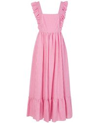 Lavaand - The Rosa Tie Back Maxi Dress In Pink Gingham - Lyst