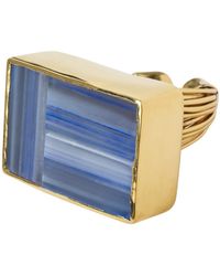 YAA YAA LONDON Blue Agate Adjustable Block Gold Ring