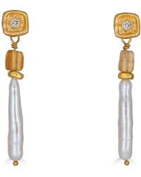 Loni Paul Jewelry - Neutrals Biwa Pearl & Garnet Earring - Lyst