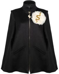 House of Laines London - Laines Couture Wool Blend Zip Cape With Embellished Snake Cream Flower Brooch - Lyst