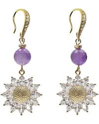 Farra - Amethyst With Daisy Dangle Earrings - Lyst