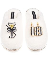 Laines London - Teddy Closed Toe Slippers With Stripe 18Th Birthday & Champagne Glass Brooches - Lyst