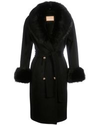 Santinni - 'marlene' 100% Cashmere & Wool Coat With Faux Fur In Nero - Lyst