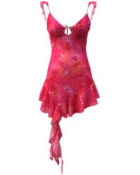 Elsie & Fred - 3rd Date Sheer Pink Floral Print Ruffle Hem Sexy Mini Dress - Lyst