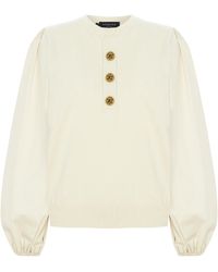 Exquise - Neutrals Regular Elastic Cuffs Crew Neck Cotton Knit Amity Blouse - Lyst