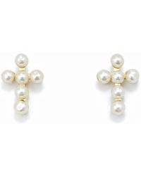 Pearl Code - Cross Pearl Stud Earrings - Lyst