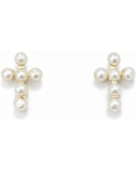 Pearl Code - Cross Pearl Stud Earrings - Lyst