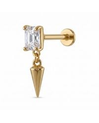 Zahav Jewelry - 14K Solid 18G 8Mm Emerald Cut Cz Internally Threaded Flat Back Stud With Spike Drop - Lyst