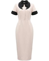 Julia Allert - Neutrals Polished Fitted Midi Short Sleeve Dress - Lyst