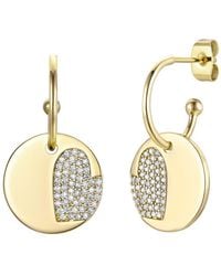 Genevive Jewelry - Rachel Glauber Plated With Diamond Cubic Zirconia Round Heart Charm Dangle C-Hoop Earrings - Lyst