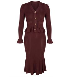 Modenaire - Pointelle Knit Peplum Cardigan And Midi Skirt Set - Lyst