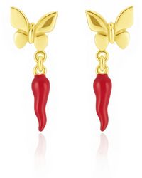 Unaloe - Plated Butterfly Earrings – Sterling Butterfly & Lucky Cornicello Earrings For - Lyst