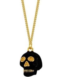 True Rocks Mini Skull Pendant Black Enamel & 18kt Gold-plated