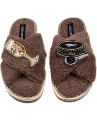 Laines London - Neutrals Laines Neutral Boucle Slippers With Caviar & Glass Of Champers Brooches - Lyst