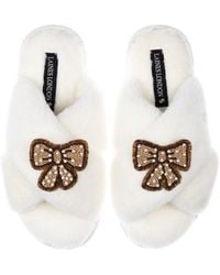 Laines London - Neutrals Classic Laines Slippers With & Pearl Beaded Pretty Bow Brooches - Lyst