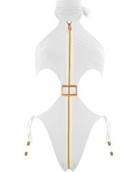 ANTONINIAS - Cynosure One-piece Swimsuit With Golden Buckle In White - Lyst